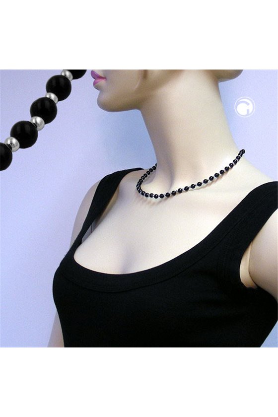 NECKLACE BLACK/SILVER BEADS