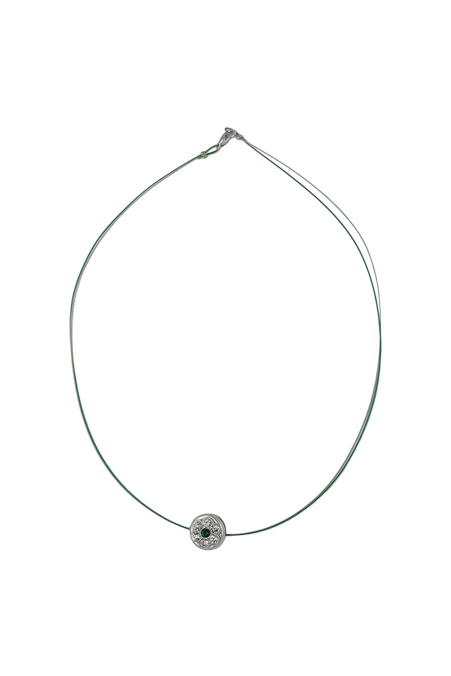 NECKLACE RHINESTONES ROUND GREEN 42CM