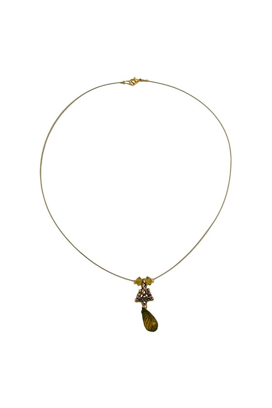 NECKLACE PENDANT FACETED DROP BEAD OLIVE GREEN