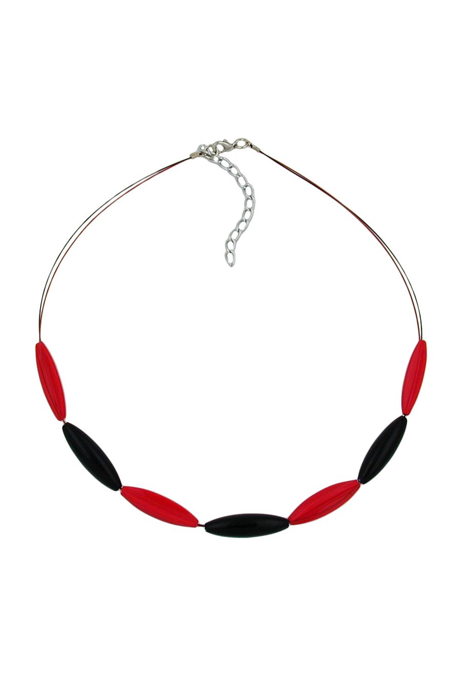NECKLACE RED AND BLACK OLIVE SHAPED BEADS