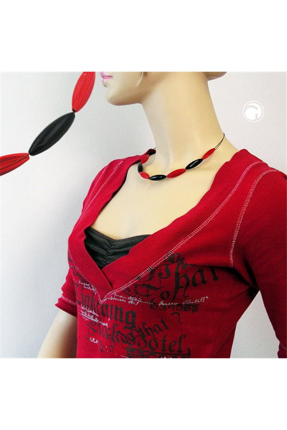 NECKLACE RED AND BLACK OLIVE SHAPED BEADS