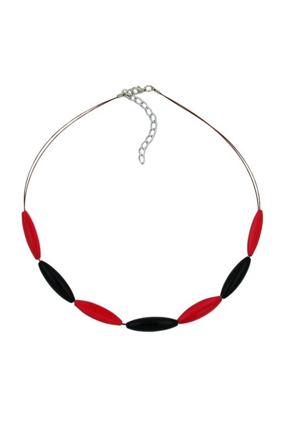 NECKLACE RED AND BLACK OLIVE SHAPED BEADS