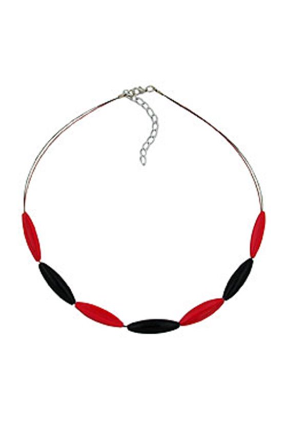 NECKLACE RED AND BLACK OLIVE SHAPED BEADS