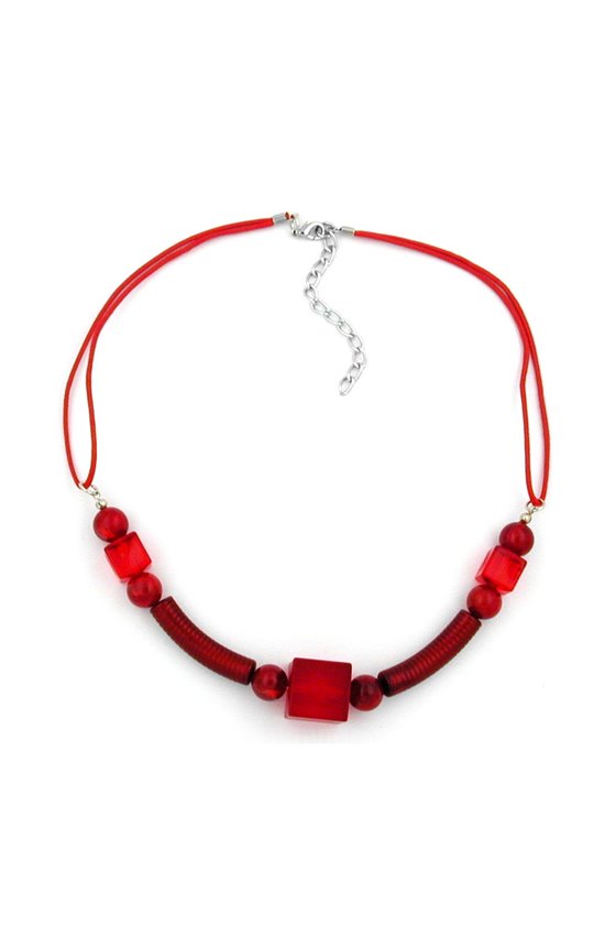 NECKLACE RED WOODEN BEADS RED CORD