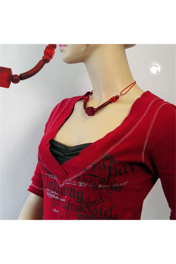 NECKLACE RED WOODEN BEADS RED CORD