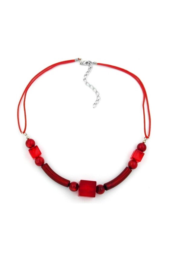 NECKLACE RED WOODEN BEADS RED CORD