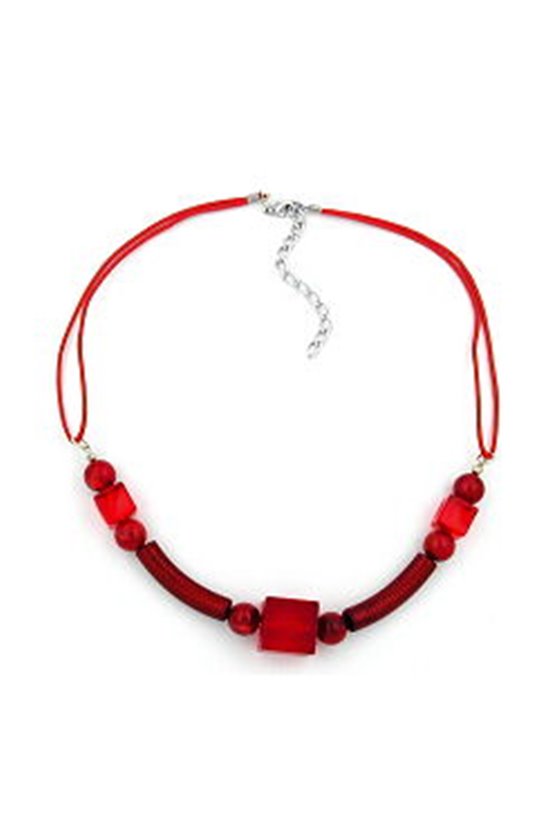 NECKLACE RED WOODEN BEADS RED CORD