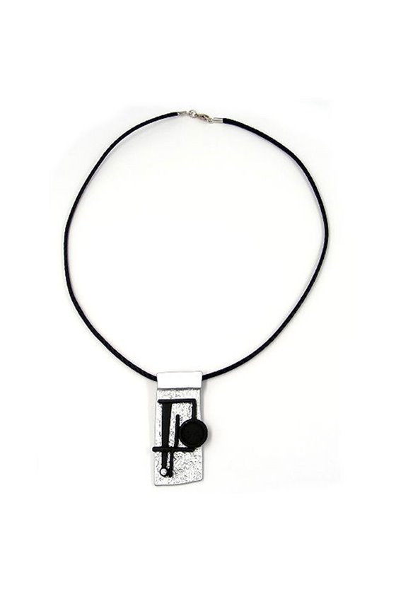 NECKLACE SQUARE SILVER-BLACK 50CM