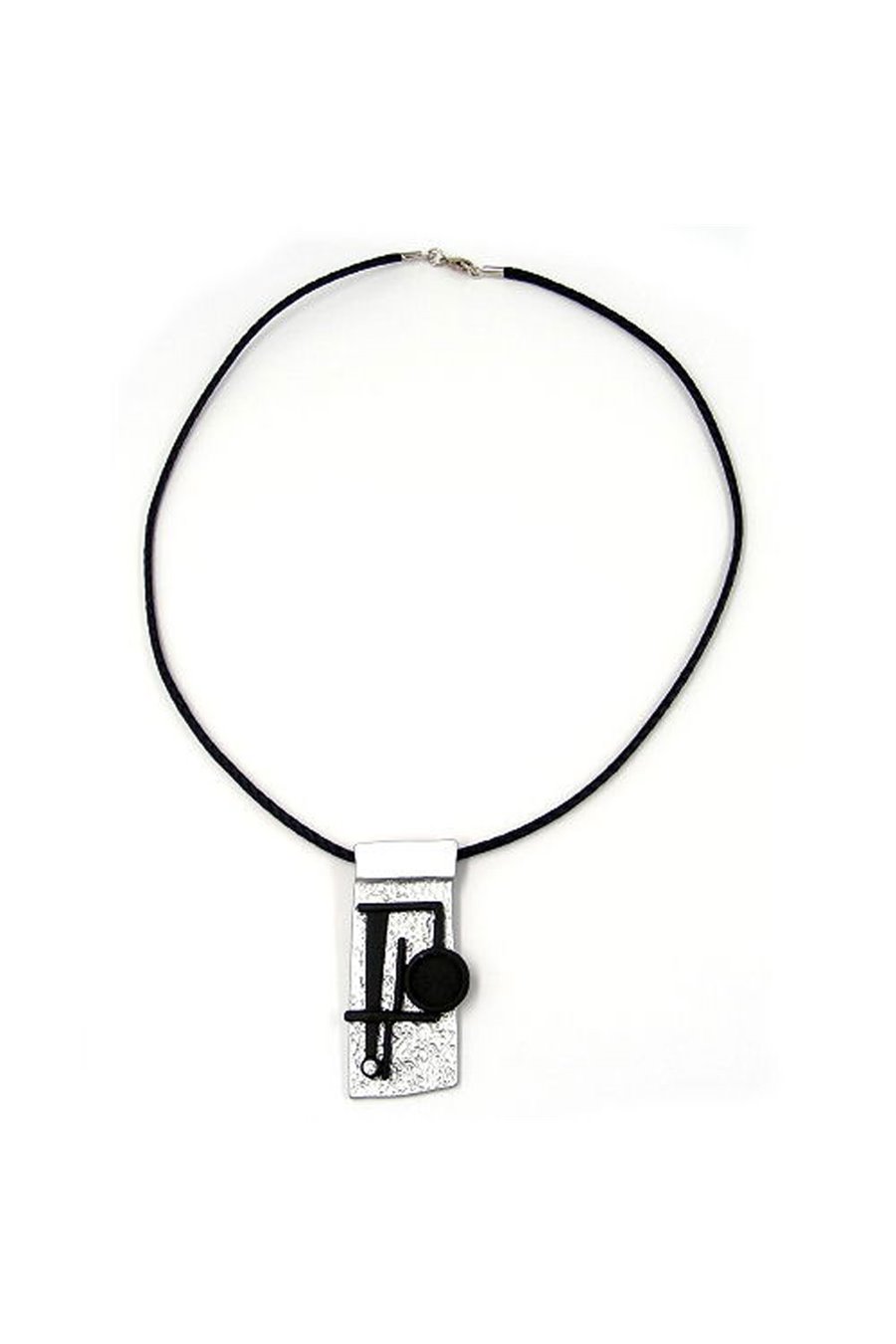 NECKLACE SQUARE SILVER-BLACK 50CM