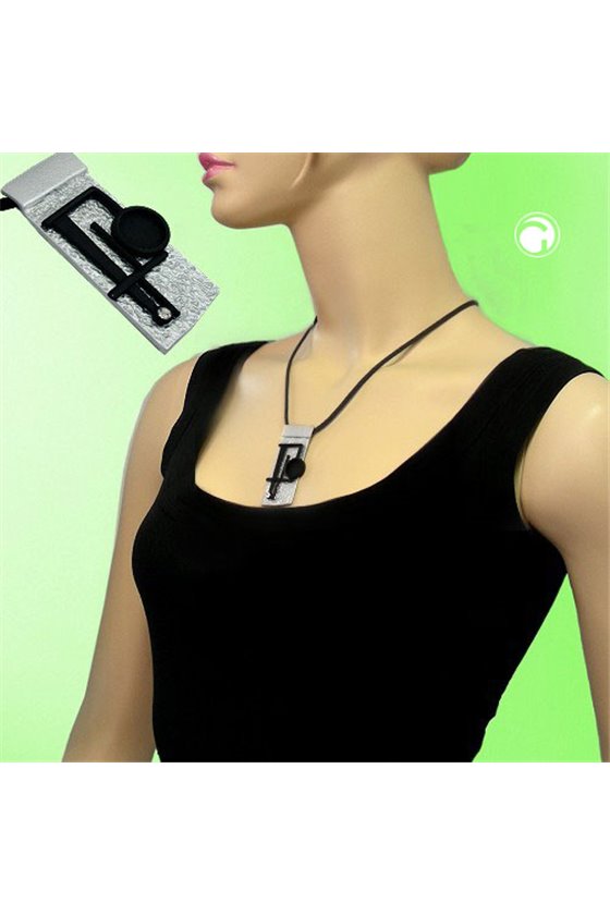 NECKLACE SQUARE SILVER-BLACK 50CM