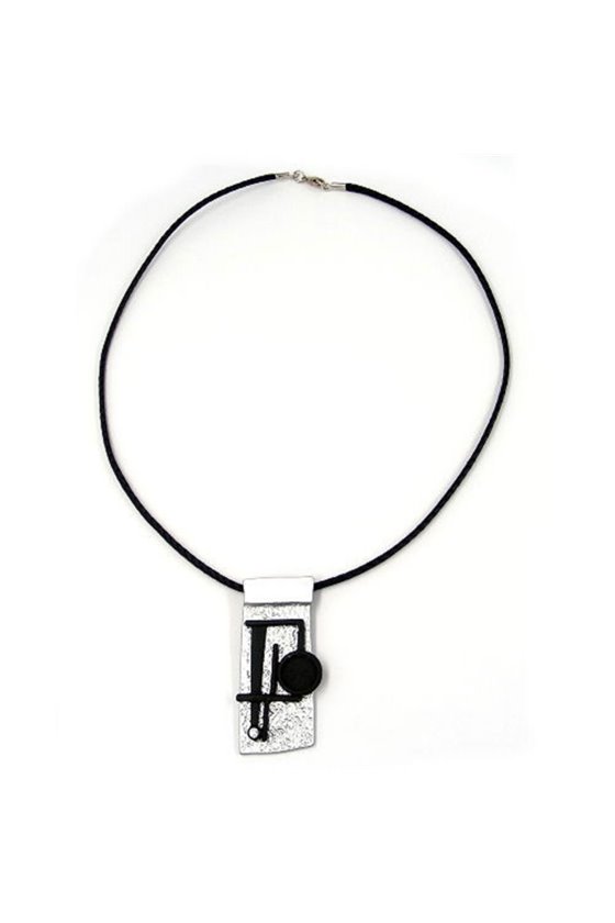 NECKLACE SQUARE SILVER-BLACK 50CM