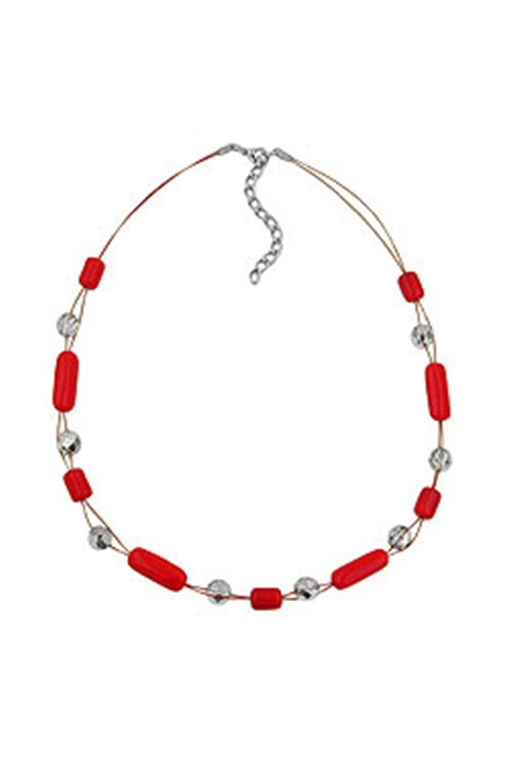 NECKLACE RED AND SILVER-MIRRORED GLASS BEADS