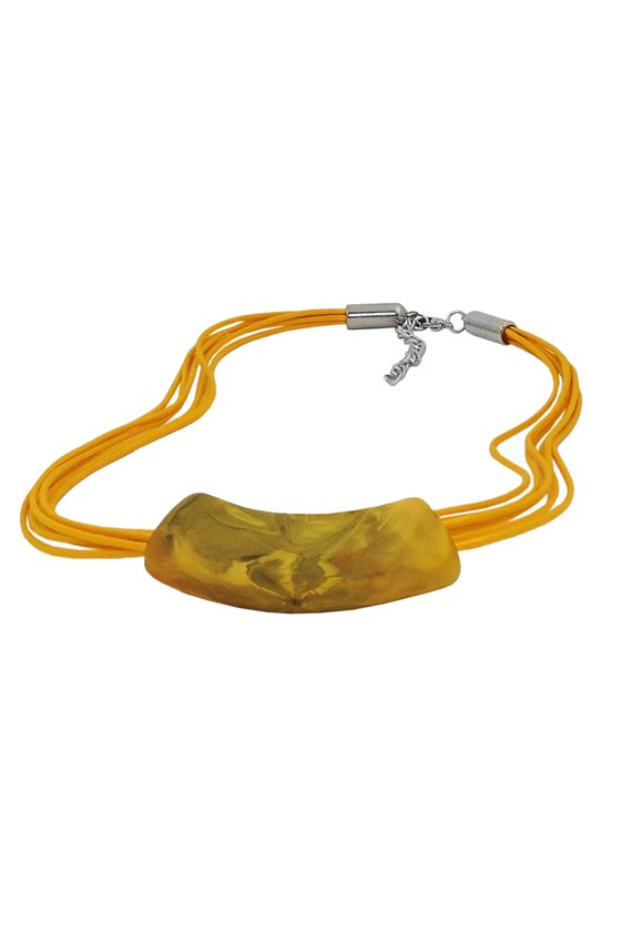 NECKLACE TUBE FLAT CURVED YELLOW MARBLED