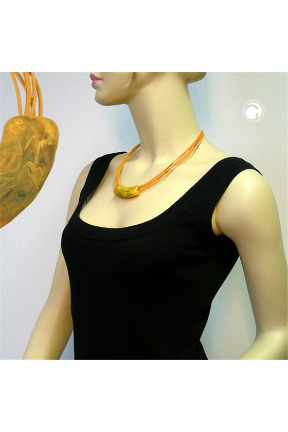 NECKLACE TUBE FLAT CURVED YELLOW MARBLED