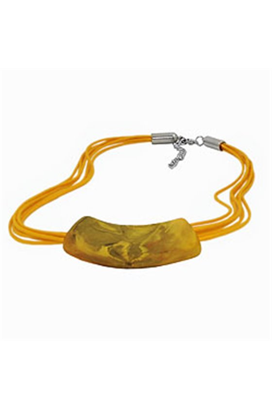 NECKLACE TUBE FLAT CURVED YELLOW MARBLED