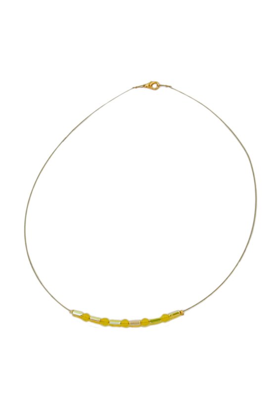 NECKLACE GLASS BEADS YELLOW MIRRORED