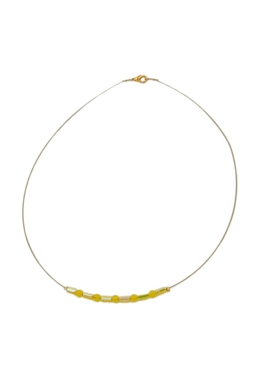 NECKLACE GLASS BEADS YELLOW MIRRORED
