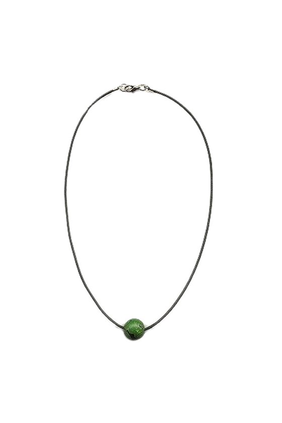 NECKLACE JEANS BEAD GREEN/ SILVER COLOURED