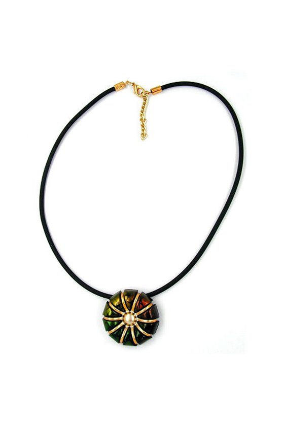 NECKLACE FLOWER PEACOCK GREEN/ BROWN