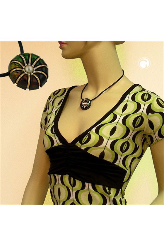 NECKLACE FLOWER PEACOCK GREEN/ BROWN