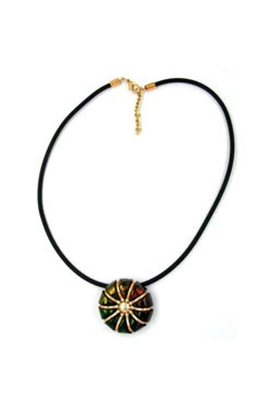 NECKLACE FLOWER PEACOCK GREEN/ BROWN
