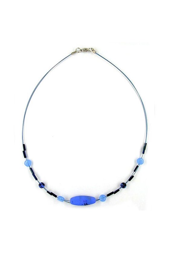 NECKLACE GLASS BEADS BLUE-BLACK 45CM