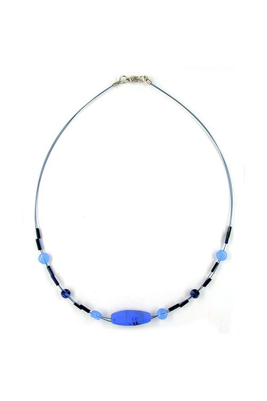 NECKLACE GLASS BEADS BLUE-BLACK 45CM