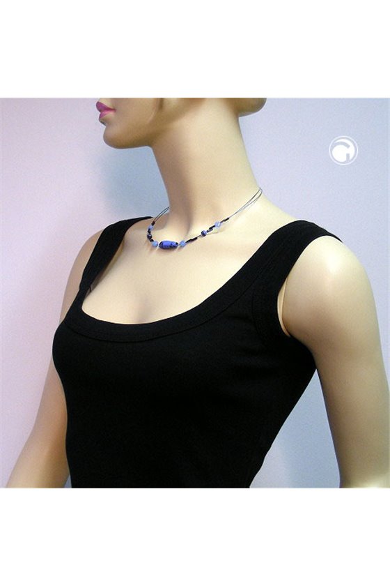 NECKLACE GLASS BEADS BLUE-BLACK 45CM