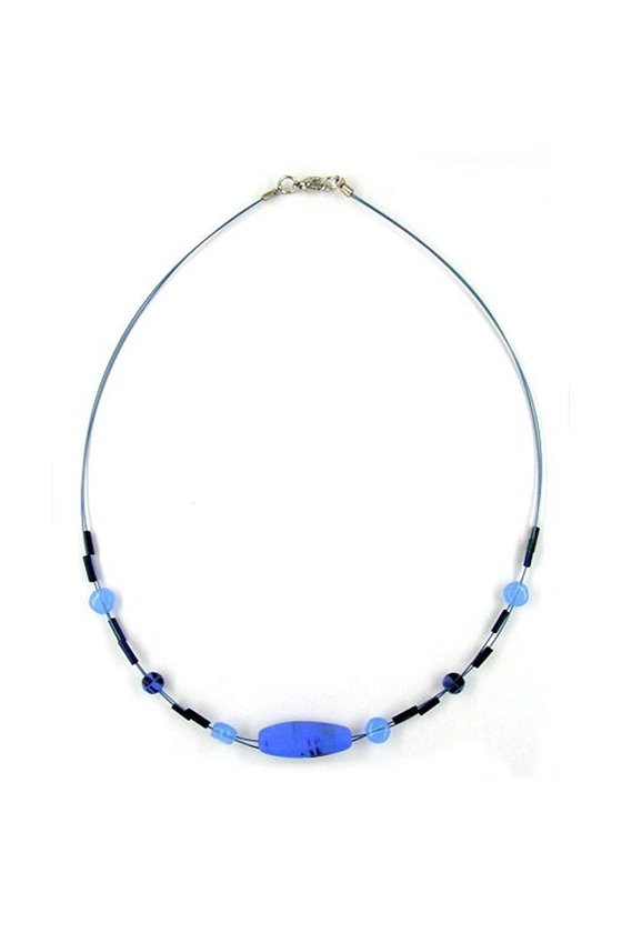 NECKLACE GLASS BEADS BLUE-BLACK 45CM