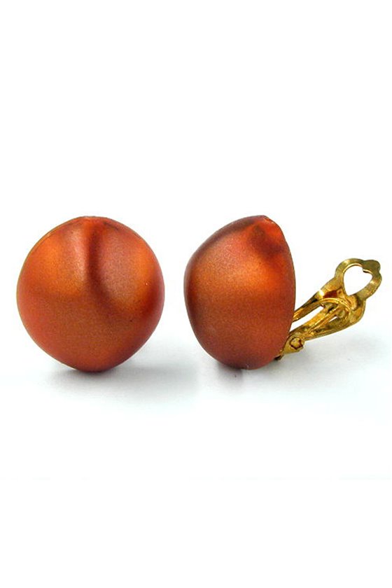 CLIP-ON EARRING ROUND ORANGE BROWN 20MM