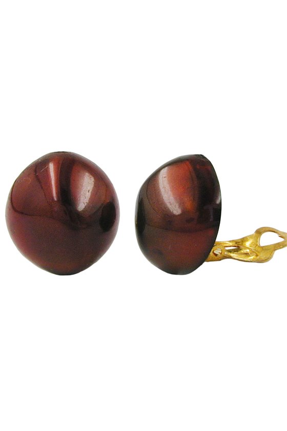 CLIP-ON EARRING ROUND BROWN 20MM