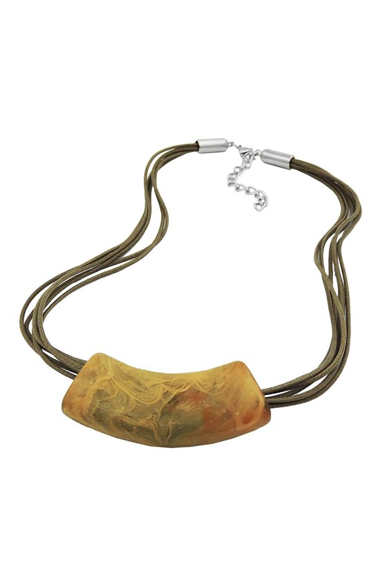NECKLACE TUBE FLAT CURVED YELLOW-OLIVE 50CM