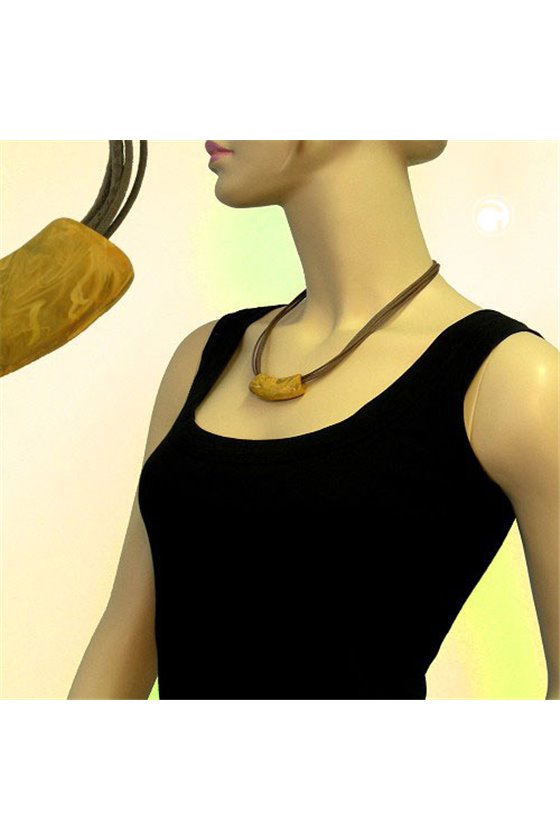 NECKLACE TUBE FLAT CURVED YELLOW-OLIVE 50CM