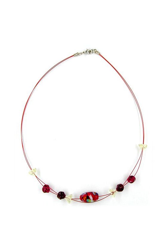 NECKLACE GLASS BEADS GREEN RED-BLUE 42CM
