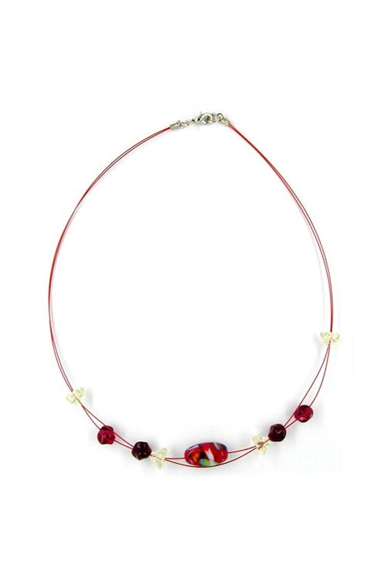 NECKLACE GLASS BEADS GREEN RED-BLUE 42CM
