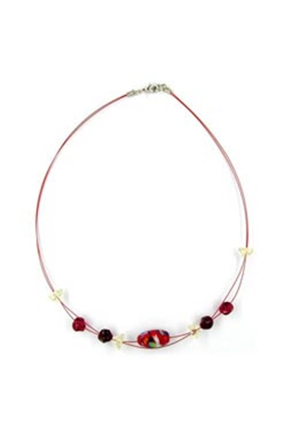 NECKLACE GLASS BEADS GREEN RED-BLUE 42CM
