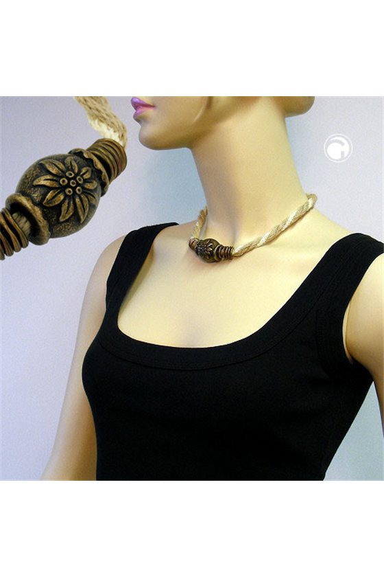 NECKLACE BEIGE CORD EDELWEISS FLOWER