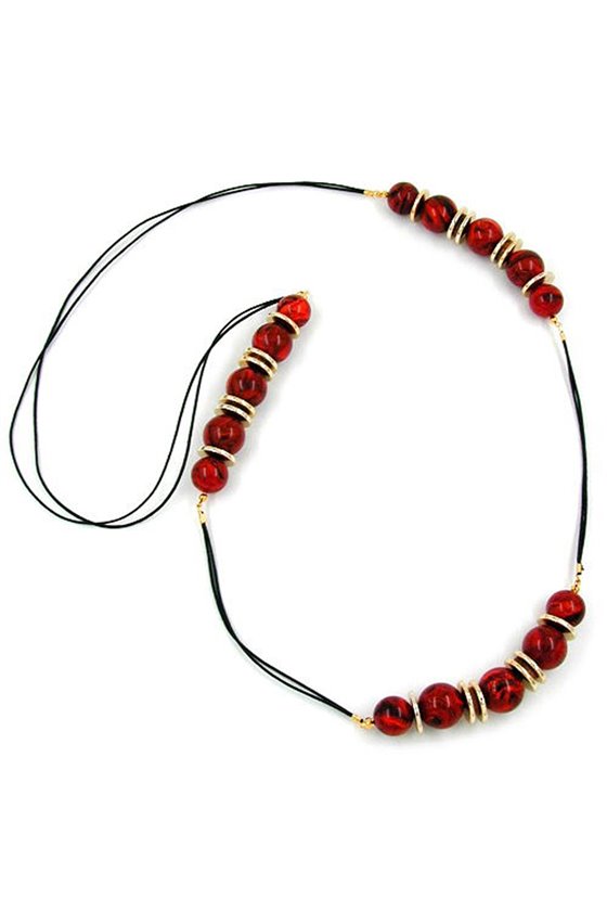 NECKLACE BEADS RED/ BLACK MARBLED