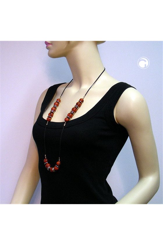 NECKLACE BEADS RED/ BLACK MARBLED