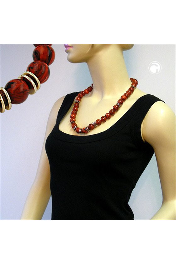 NECKLACE BEADS 16MM RED MARBLED