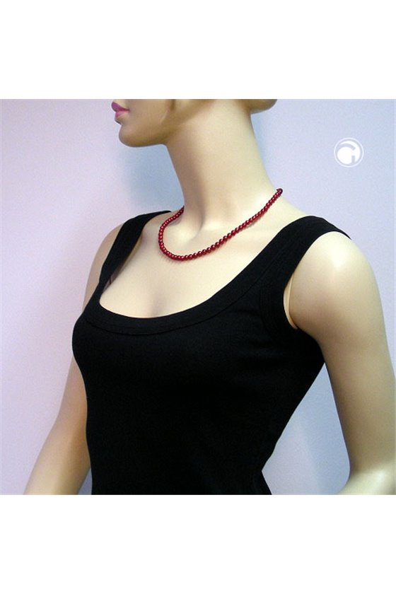 NECKLACE BEADS 6MM SILK-WINE-RED