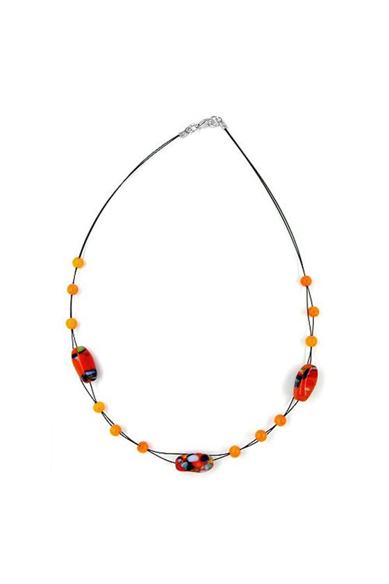NECKLACE GLASS BEADS ORANGE-BLUE 42CM