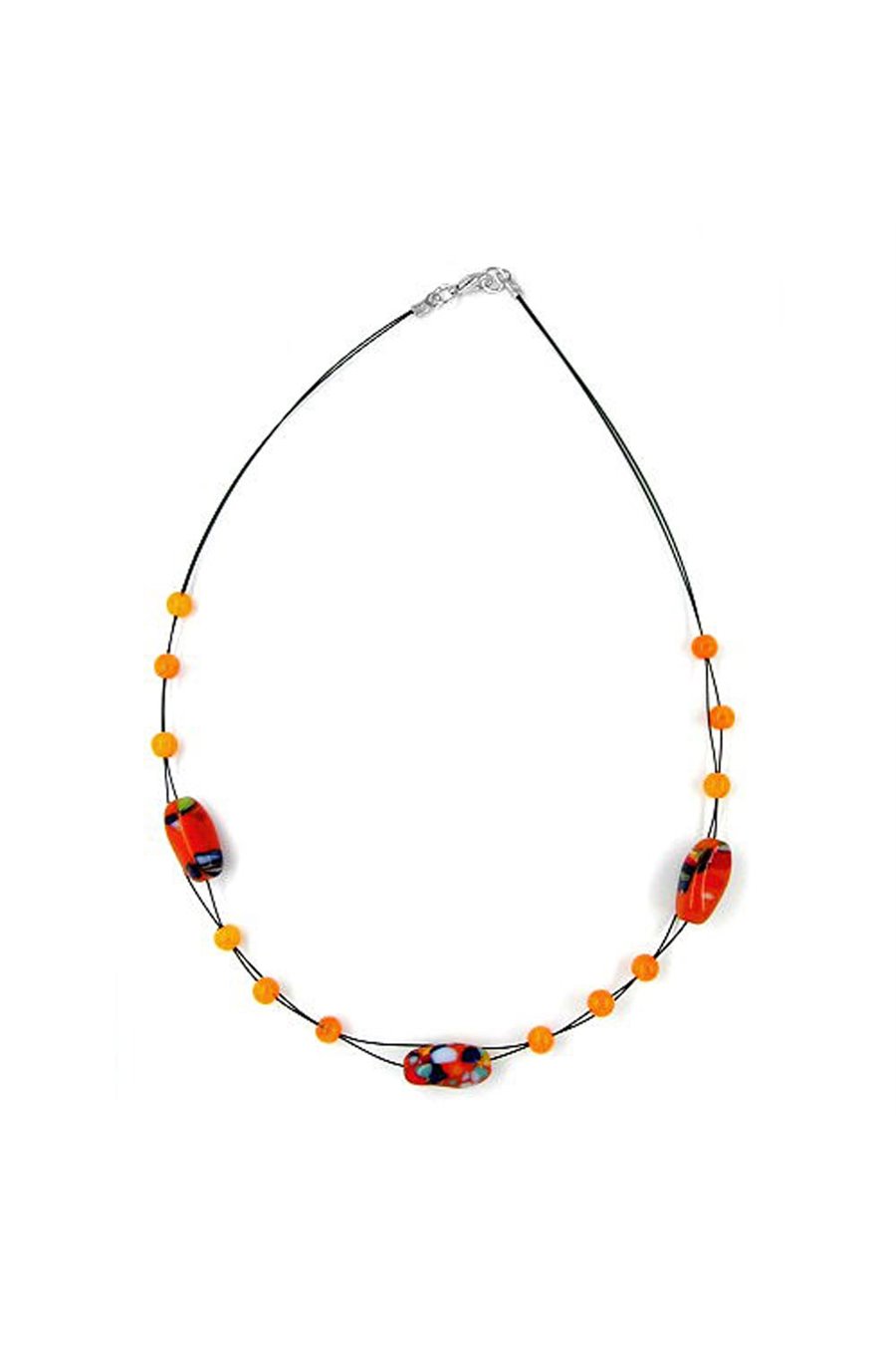 NECKLACE GLASS BEADS ORANGE-BLUE 42CM