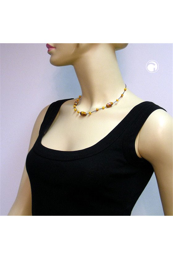 NECKLACE GLASS BEADS ORANGE-BLUE 42CM