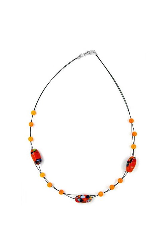 NECKLACE GLASS BEADS ORANGE-BLUE 42CM