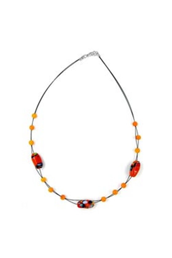 NECKLACE GLASS BEADS ORANGE-BLUE 42CM