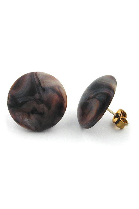 STUD EARRINGS ROUND DARK BROWN MATTE