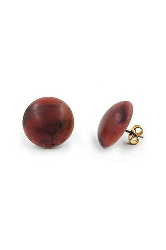 STUD EARRINGS ROUND RED BROWN MATTE