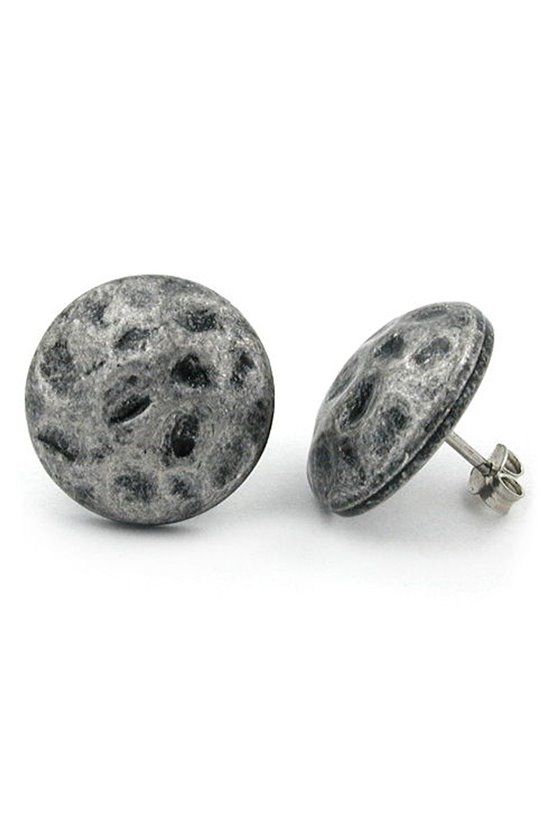 STUD EARRINGS ROUND BLACKENED SILVER GREY DESIGN