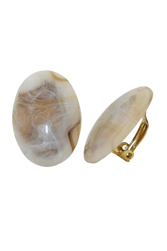 CLIP-ON EARRING OVAL CREAM MARBLED 17X19MM